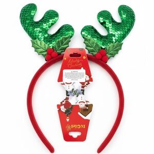 Christmas Sparkling Green Reindeer Ears Antler Headband